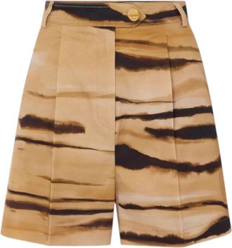 Elisabetta Franchi Camel Safari Camel Tiger-Pattern Darts Cotton Shorts