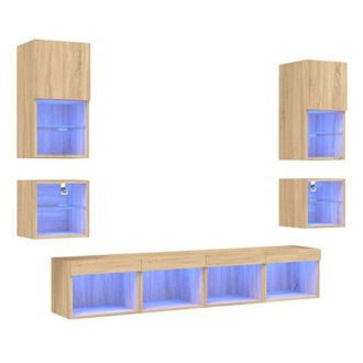 Berkfield Home 8 Piece TV Wall Units with LED Sonoma Oak Engineered Wood in Brown