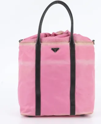 Prada Black Pink Leather Nylon Handbag Shoulder Bag Tote Bag (Pre-Owned)