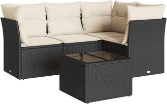 vidaXL Set De Muebles De Jard&iacute;n 5 Pzas Y Cojines Rat&aacute;n Sint&eacute;tico Negro Vidaxl
