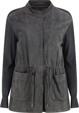 Moorer Cardigan With Suede Frontal Panel