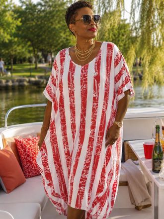 Luukaa D'Celli Striped Tuck Front Dress In Red