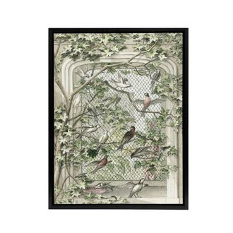 Artery8 Aviary with Fourteen Birds Schouman Framed Canvas Wall Art Print in Green | Size: W24 x H32