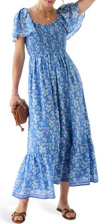 Vineyard Vines Floral Smocked Flutter Sleeve Maxi Dress in Hibiscus Breaker at Nordstrom, Size X-Large Regular