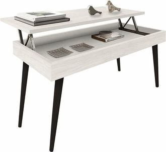 HOGAR 24 AVA Mesa Centro Elevable Madera Maciza Acabado Color Blanco y Negro