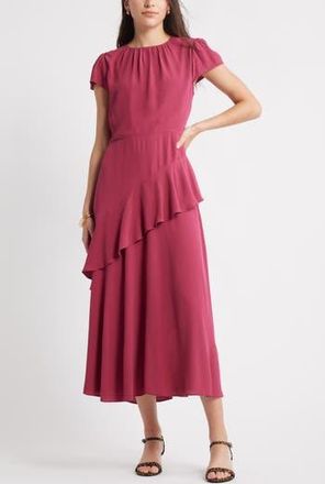 Caslon Cap Sleeve Ruffle Dress in Burgundy Berry at Nordstrom Rack, Size Xx-Small
