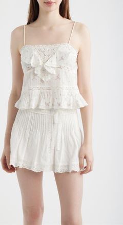 LoveShackFancy Ondeline Embroidered Ruffle Camisole in Sun Bleached Meadow at Nordstrom, Size Xx-Small