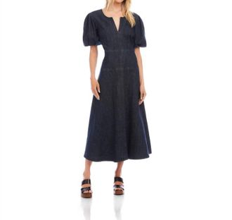 Karen Kane Puff Sleeve Midi Dress In Denim
