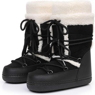 Generic Womens Winter Skiing Fur Duck Boots Waterproof Non-Slip Mid Calf Ankle Booties With Removable Insoles For Snow Hiking(Black,5.5)