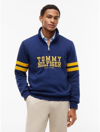 Tommy Hilfiger Mens Varsity Stripe Quarter-Zip Sweatshirt - Preppy Navy - XXXL