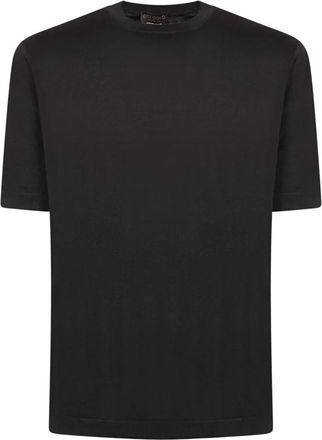 Dell'Oglio Zacht katoen. Klassieke snit. Ronde hals - Heren - T-shirts - Zwart - M - Katoen - Tops