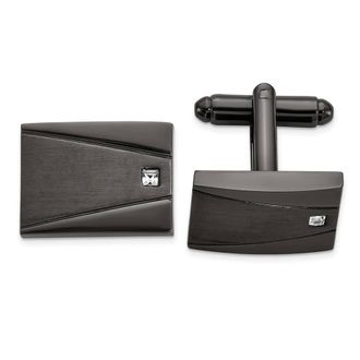 Diamond2Deal Stainless Steel Brushed Gunmetal IP-plated Cubic Zirconia Rectangle Cuff Links