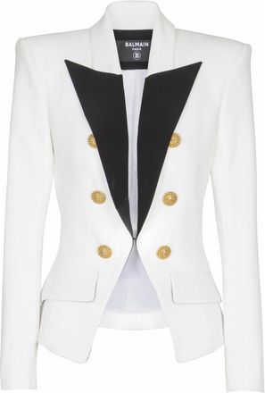 Balmain 6-knoopjes tweekleurig jasje - Dames - Blazers - Wit - S - Leer - Jassen