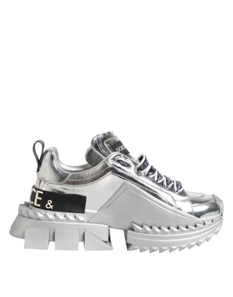 Dolce & Gabbana Silver Leather Super Queen Sneakers Womens Shoes