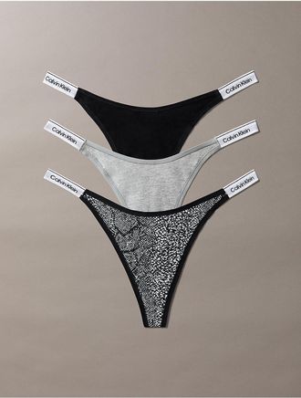 Calvin Klein Womens Icon Logo 3-Pack Dipped Thong - Black - XL