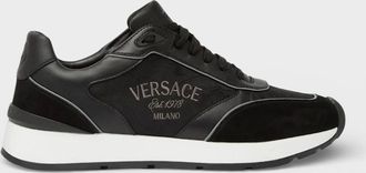 Versace Mens Leather Mix Sneakers Black - Size: 10