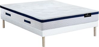 Vente-Unique Conjunto de somier + colch&oacute;n h&iacute;brido de muelles ensacados y memoria de forma MARQUIS de DREAMEA - 30 cm de grosor - 140x200 cm - Azul