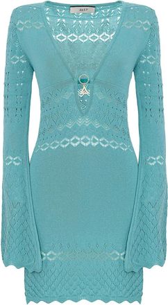 Akep Gebreide jurk met klokmouwen - Blauw