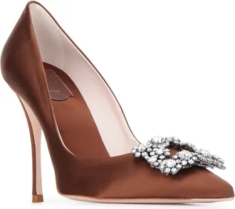 Roger Vivier Crystal-Embellished Satin Pump - Brown