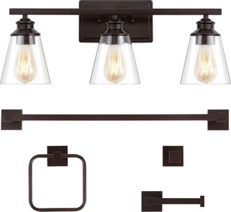 Jonathan Y Designs Arlo 22.88 3-Light Vintage Classic Vanity Light with Bathroom Hardware Accessory Set, Oil Rubbed Bronze (5-Piece)