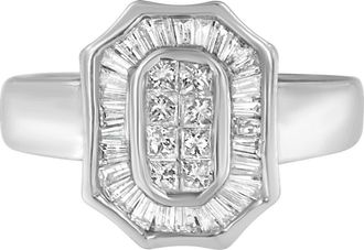 House of Brilliance 14K White Gold 1.00 Cttw Diamond Cocktail Art Deco Style Ring at Nordstrom, Size 7