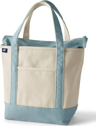 Lands End Zip Top Canvas Tote Bag in Natural/pale Teal at Nordstrom, Size Medium