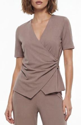 By Design Cappuccino Short Sleeve Faux Wrap Top at Nordstrom Rack, Size X-Small