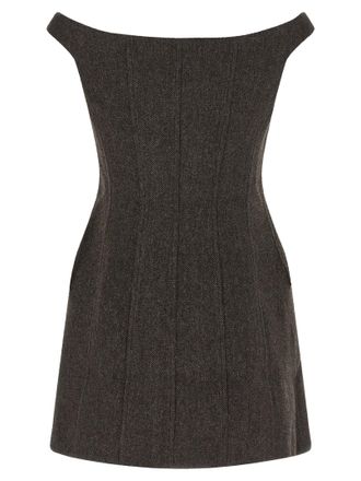 Self Portrait Bardot Neckline with Floral Appliqu&eacute; Dress - Charcoal