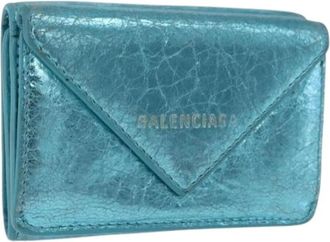 Balenciaga Pre-owned Trifold Portemonnee - Dames - Vintage Accessoires - Blauw - ONE Size - Leer - Vintage