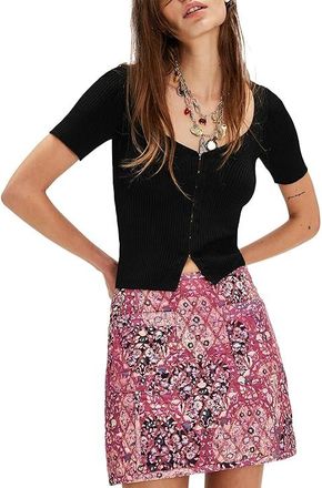 Free People Darla Quilted Mini Womens Skirt Sweet Heart Combo - T : 14, Cotton