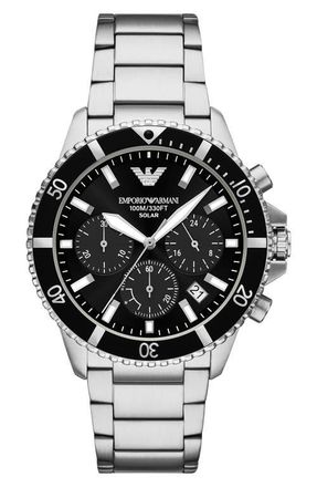 Emporio Armani World Explorer Solar Chronograph Bracelet Watch, 43.5mm in Silver at Nordstrom