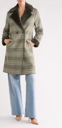 Melloday Plaid Faux Fur Trim Coat in Green Plaid at Nordstrom Rack, Size X-Small