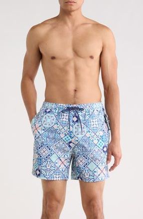 Psycho Bunny Nivar Print Swim Trunks in Multi Blue at Nordstrom Rack, Size Xxx-Large