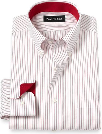 Paul Fredrick Non-iron Cotton Stripe Dress Shirt With Contrast Trim