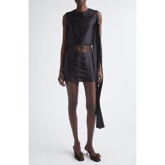 Ferragamo Lace Trim Silk Minidress in Nero at Nordstrom, Size 6 Us