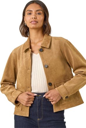 Roman Womens Suedette Button Jacket - Stone - Size 18 UK