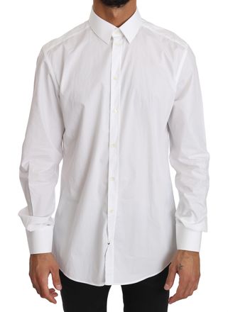 Dolce & Gabbana White Cotton GOLD Dress Mens Shirt