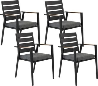 Beliani Set of 4 Garden Chairs with Cushions TAVIANO Metal Black