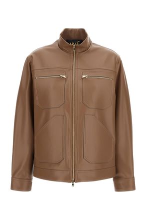 Iri&eacute; Brown High Collar Leather-Like Jacket