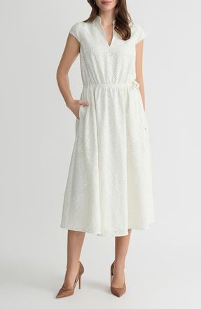 Kasper Eyelet Cap Sleeve Midi Dress in Vanilla Ice at Nordstrom, Size 10