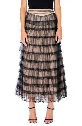 endless rose Tiered Tulle Midi Skirt in Black/Nude at Nordstrom Rack, Size Small