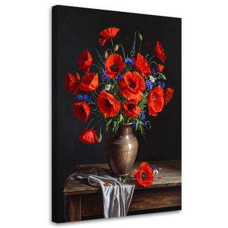 Feeby Cuadro En Lienzo, Ramo De Amapolas Rojas En Un Jarr&oacute;n, 80x120