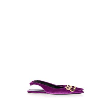Balenciaga Pre-owned Womens BB Knife Slingback Flats in Purple Velvet - Size EU 36