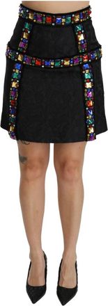 Dolce & Gabbana Kristalversierde hoge taille rok - Dames - Korte rokken - Zwart - XS - Polyester - Rokken