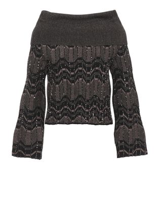 D.exterior Brown Geometric Sequined Viscose Sweater