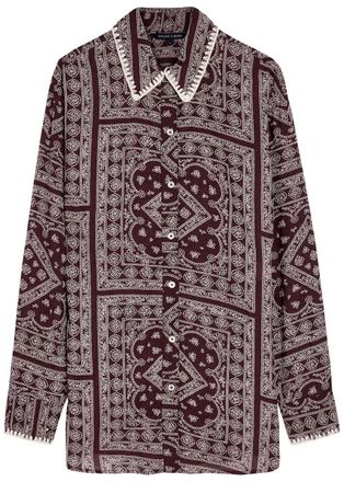Veronica Beard Lloyd Printed Cotton-blend Shirt - Burgundy - 12 (UK16 / XL)