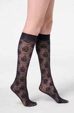 Orobl&ugrave; Lace Allure Sheer Knee High Socks in Black at Nordstrom