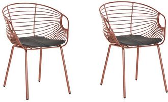 Beliani Conjunto De 2 Sillas De Comedor Dise&ntilde;o De Alambre De Metal Cobrizo Asiento De Piel Sint&eacute;tica Negro Glam Industrial Moderno Hoback