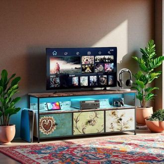 OEM Mueble De Tv - 137cm - 3 Cajones De Colores - Iluminaci&oacute;n Led - Dise&ntilde;o Industrial Retro