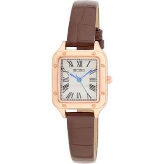 BCBGeneration Square Face Faux Leather Strap Watch, 25mm in Brown at Nordstrom Rack